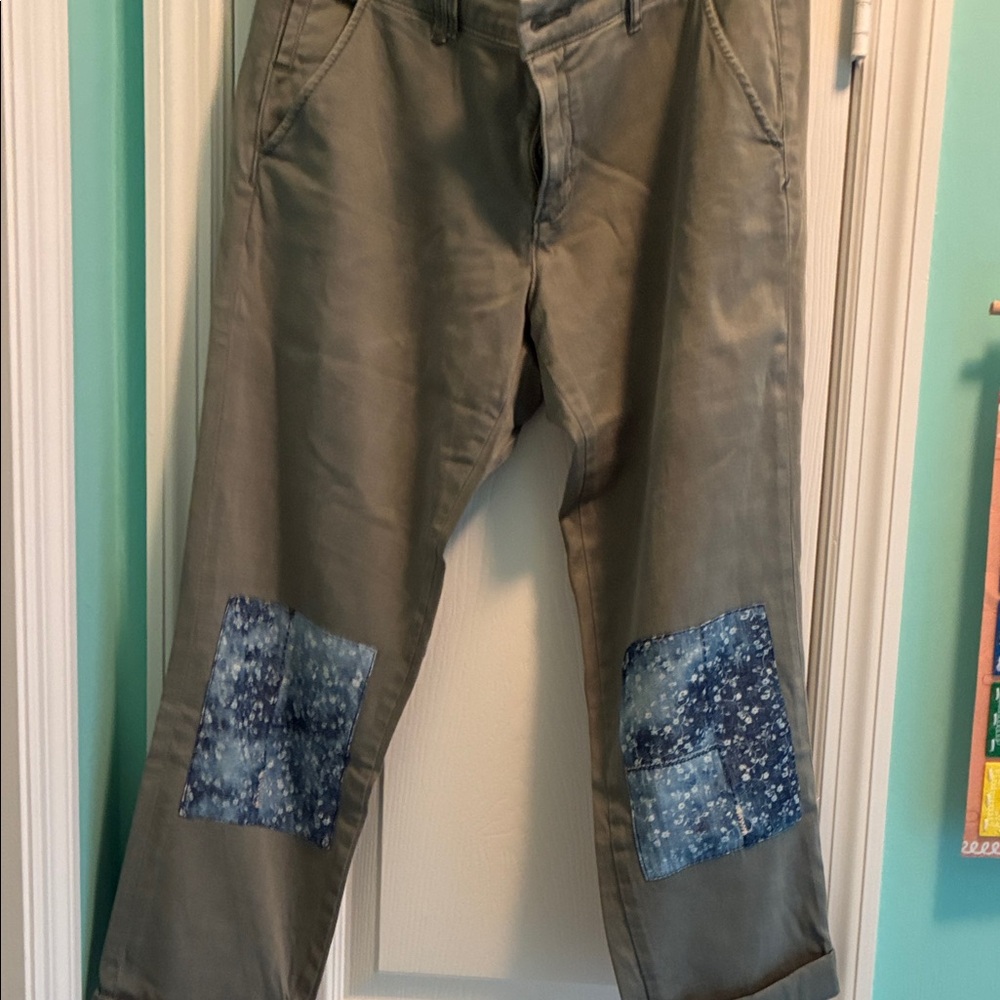 Anthropologie Gray Jeans with Blue Patchwork
